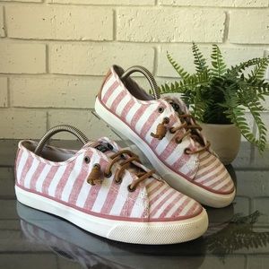 Sperry Red & White Striped Seacoast Boat Shoes Women's Size 8